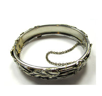 Art Nouveau Style Vintage 1950s Embossed Floral Cuff Bracelet - Back - Thumbnail
