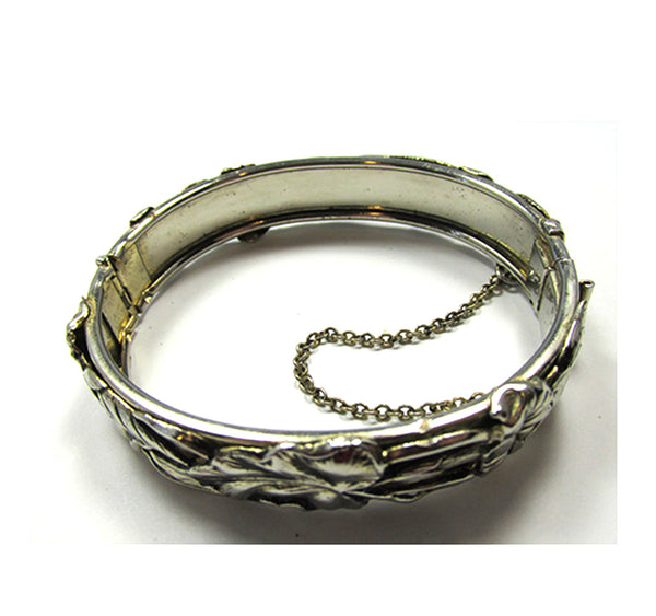 Art Nouveau Style Vintage 1950s Embossed Floral Cuff Bracelet - Back