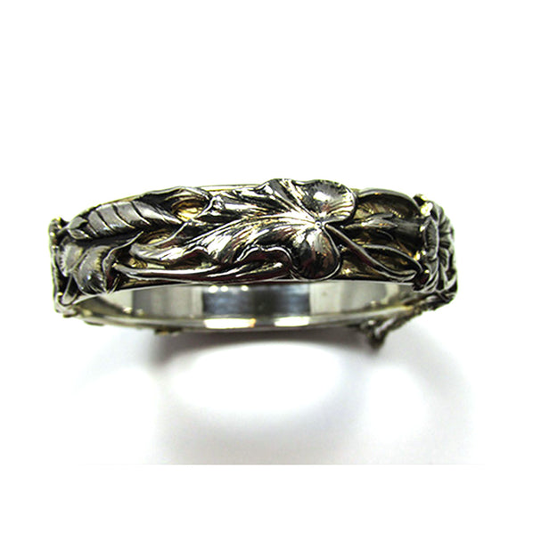 Art Nouveau Style Vintage 1950s Embossed Floral Cuff Bracelet - Front