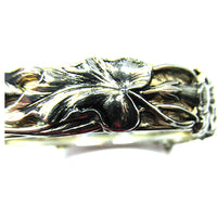 Art Nouveau Style Vintage 1950s Embossed Floral Cuff Bracelet - Close Up - Thumbnail