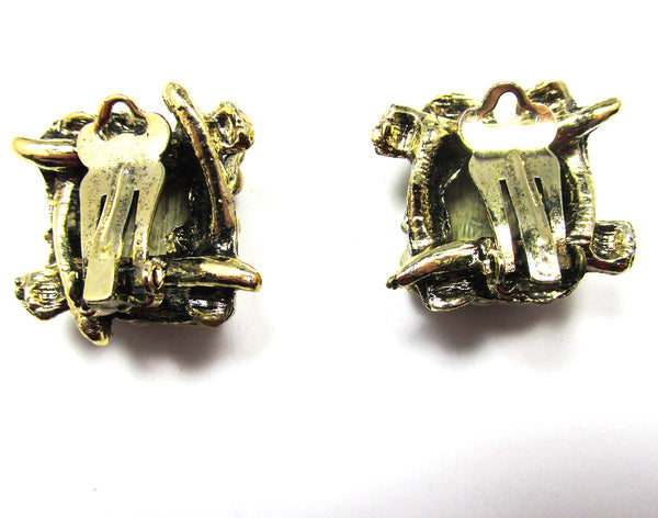1950s Vintage Mid-Century Cream Enamel Oriental Man Clip-On Earrings - Back
