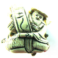 1950s Vintage Mid-Century Cream Enamel Oriental Man Clip-On Earrings - Close Up - Thumbnail