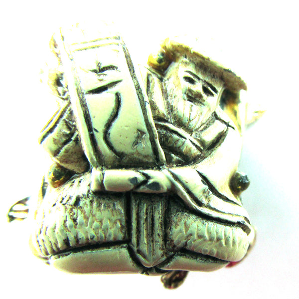 1950s Vintage Mid-Century Cream Enamel Oriental Man Clip-On Earrings - Close Up