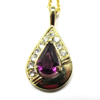 Signed Roman 1970s Timeless Vintage Diamante Teardrop Necklace - Close Up - Thumbnail