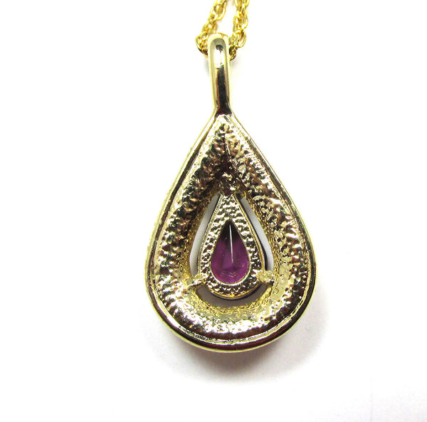 Signed Roman 1970s Timeless Vintage Diamante Teardrop Necklace - Back