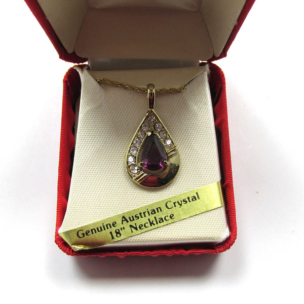 Signed Roman 1970s Timeless Vintage Diamante Teardrop Necklace - Original Box