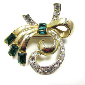 1950s Vintage Signed Coro Designer Diamante Bow Pin - Front