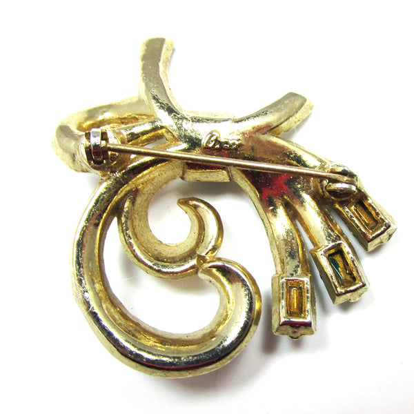 1950s Vintage Signed Coro Designer Diamante Bow Pin - Back