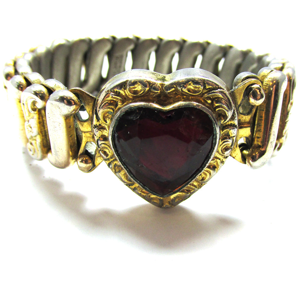 Signed Vintage 1940s Diamante World War II Sweetheart Bracelet - Front
