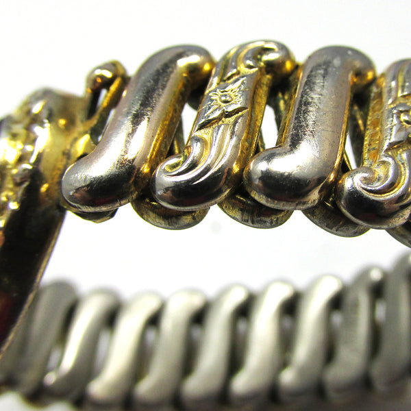 Signed Vintage 1940s Diamante World War II Sweetheart Bracelet - Close Up of Band