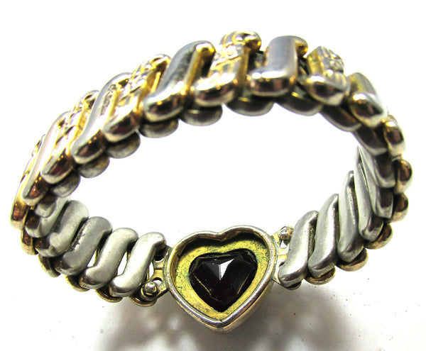 Signed Vintage 1940s Diamante World War II Sweetheart Bracelet - Back