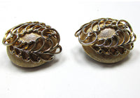 Mid-Century 1950s Exquisite Gold Cuff Bracelet and Earrings Set - Earring Fronts - Thumbnail