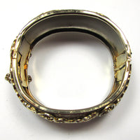 Mid-Century 1950s Exquisite Gold Cuff Bracelet and Earrings Set - Bracelet Back - Thumbnail