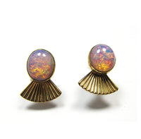 Van Dell Signed 1940s Vintage Opal and Gold-Filled Earrings - Front - Thumbnail