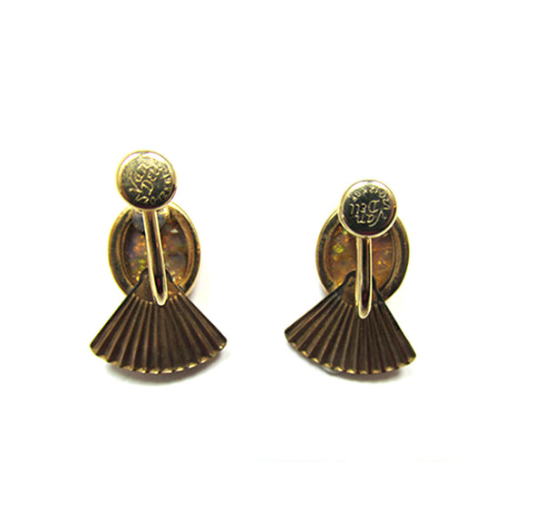 Van Dell Signed 1940s Vintage Opal and Gold-Filled Earrings - Back