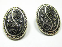 Signed Made in W. Germany Vintage Engraved Bracelet and Earrings - Earring Fronts - Thumbnail