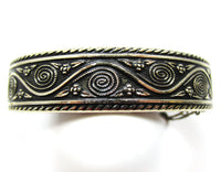 Signed Made in W. Germany Vintage Engraved Bracelet and Earrings - Bracelet - Thumbnail