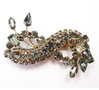 1950s Mid-Century Vintage Unique Black Diamond Diamante Pin - Front - Thumbnail