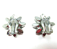 Gorgeous 1950s Vintage Signed Weiss Black Diamond Floral Earrings - Back - Thumbnail