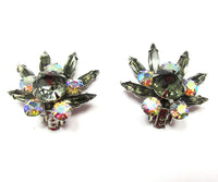 1960s Vintage Juliana Designer Diamante Floral Pin and Earrings - Earrings - Thumbnail