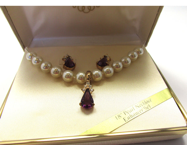 Roman Signed 1970s Diamante Enhancer and Pearl Necklace