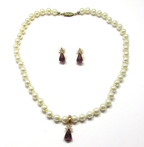 Roman Signed 1970s Diamante Enhancer and Pearl Necklace - Front
