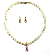 Roman Signed 1970s Diamante Enhancer and Pearl Necklace - Back - Thumbnail