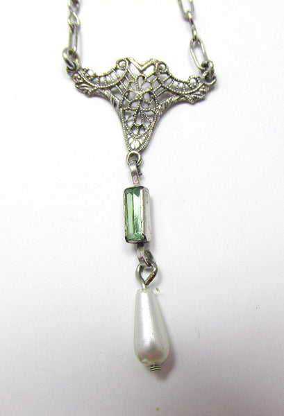 Art Deco Antique/Vintage 1910s Signed Sterling Drop Necklace - Close Up