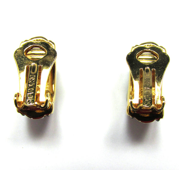 Signed 1980s Vintage Swarovski Designer Diamante Half Hoop Earrings - Back