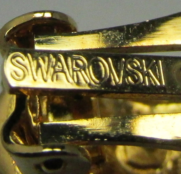 Signed 1980s Vintage Swarovski Designer Diamante Half Hoop Earrings - Mark