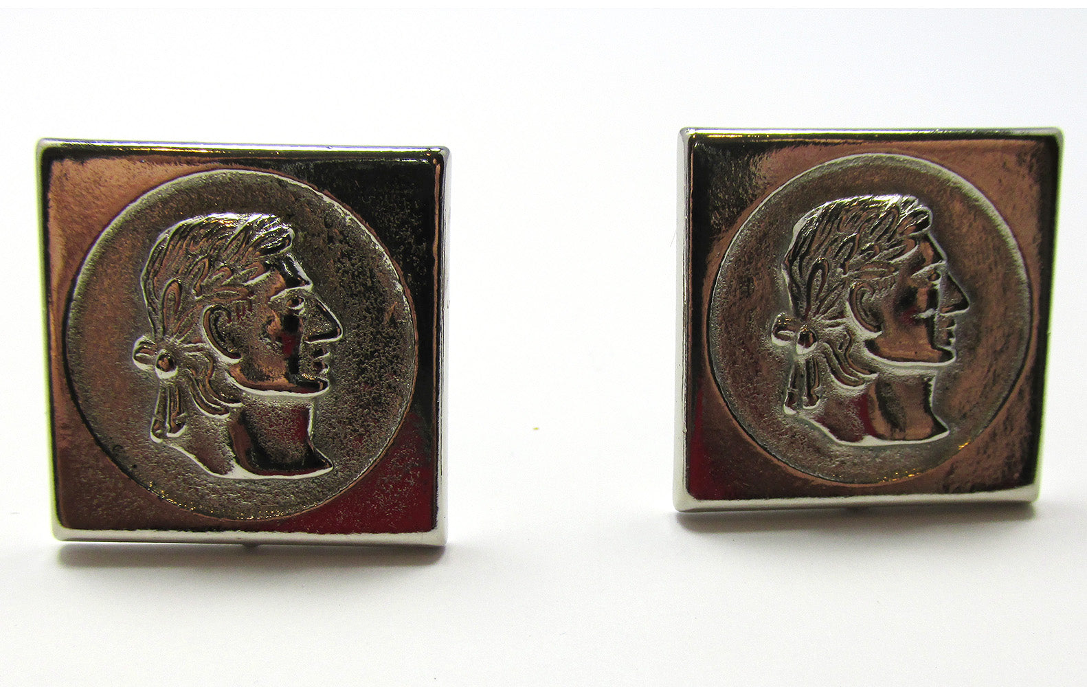 1940s Vintage Men’s Roman Emperor Embossed Geometric Cufflinks - Front