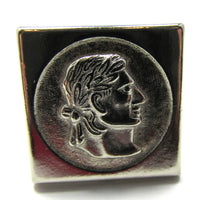 1940s Vintage Men’s Roman Emperor Embossed Geometric Cufflinks - Close Up - Thumbnail