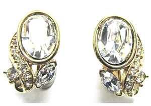 Signed Trifari 1960s Stunning Clear Diamante Designer Earrings - Front