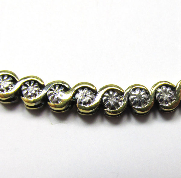 DBJ (Dee Berkley) Vintage 1990s Two Tone Sterling Tennis Bracelet - Close Up