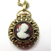 Signed 1960s Sarah Coventry Stunning Cameo Locket Pendant - Close Up - Thumbnail