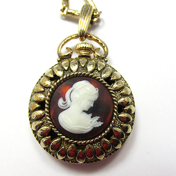 Signed 1960s Sarah Coventry Stunning Cameo Locket Pendant - Close Up