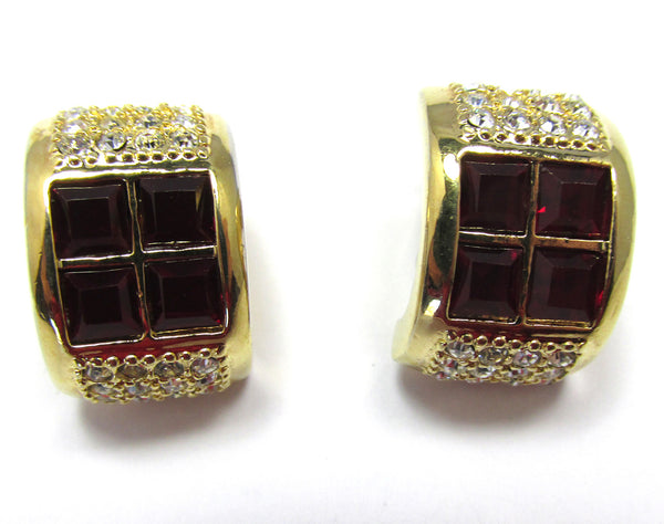 Roman 1970s Contemporary Style Diamante Half Hoop Earrings - Front