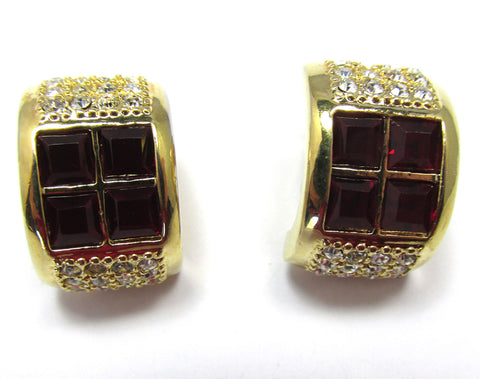 Roman 1970s Contemporary Style Diamante Half Hoop Earrings - Front
