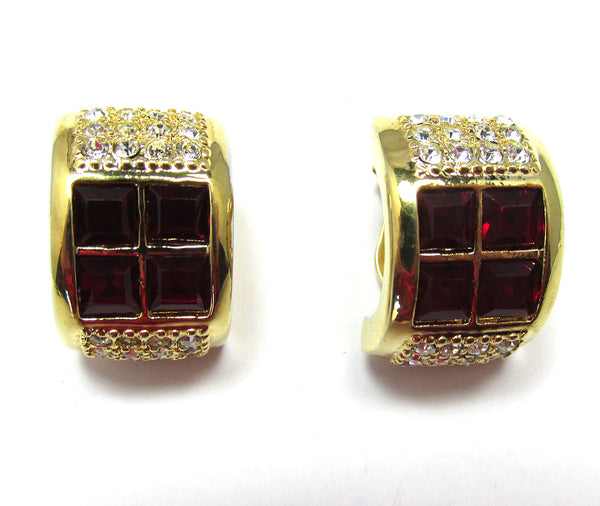 Roman 1970s Contemporary Style Diamante Half Hoop Earrings - Front