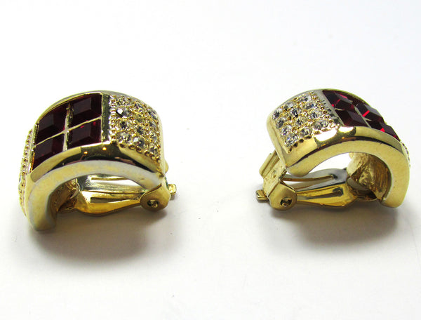 Roman 1970s Contemporary Style Diamante Half Hoop Earrings - Side