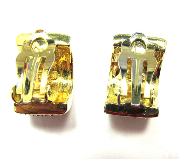 Roman 1970s Contemporary Style Diamante Half Hoop Earrings - Back