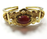 Exquisite 1950s Mid-Century Rhinestone and Pearl Cuff Bracelet - Front - Thumbnail