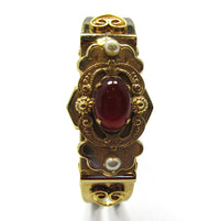 Exquisite 1950s Mid-Century Rhinestone and Pearl Cuff Bracelet - Front - Thumbnail