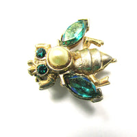 1950s Adorable Vintage Pearl and Diamante Figural Bug Pin - Front - Thumbnail