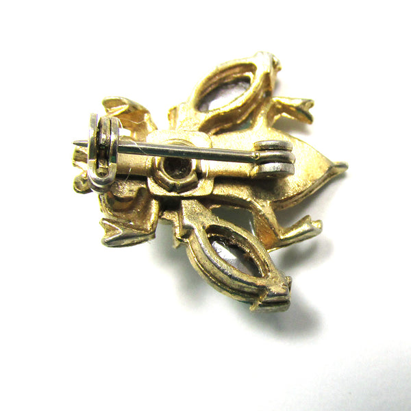 1950s Adorable Vintage Pearl and Diamante Figural Bug Pin - Back