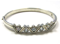 Mid-Century 1960s Vintage Clear Diamante Silver Cuff Bracelet - Front - Thumbnail