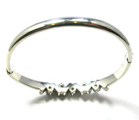 Mid-Century 1960s Vintage Clear Diamante Silver Cuff Bracelet - Back and Inside - Thumbnail