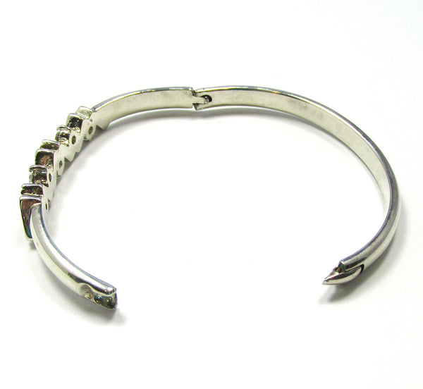Mid-Century 1960s Vintage Clear Diamante Silver Cuff Bracelet - Opened Bracelet