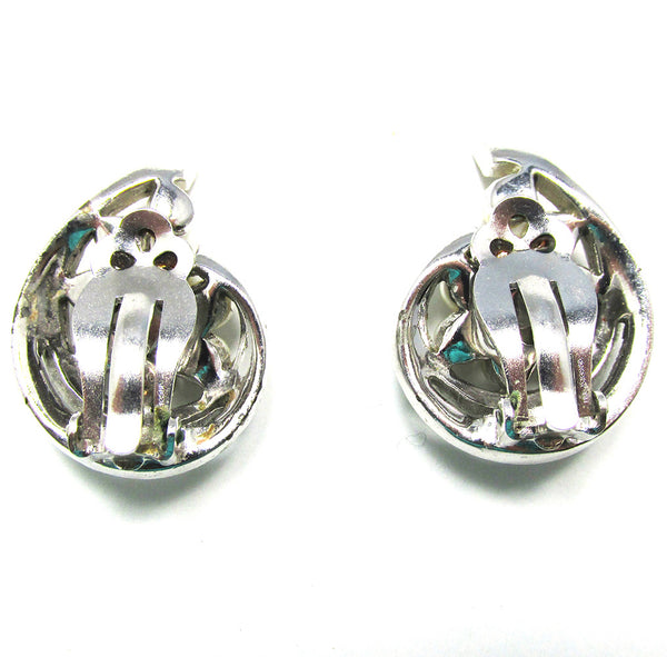 Jomaz 1950s Vintage Mid-Century Diamante and Pearl Earrings - Back