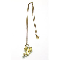 Signed Krementz 1950s Designer Mid-Century Pearl Grape Leaf Pendant - Front - Thumbnail